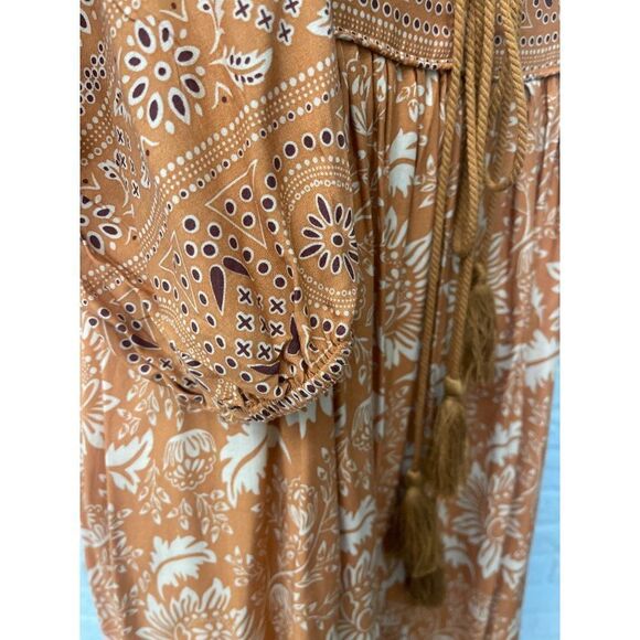 NWT R. Vivimos Boho Tie Front Tassel Balloon Sleeve Ankle Dress Size S - Picture 9 of 13